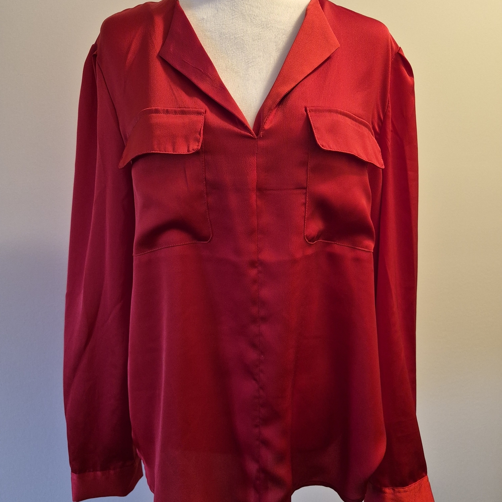 NWT Jones New York Vibrant Red V-Neck Long-Sleeve Blouse